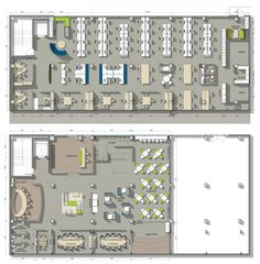 the floor plan for an office building with two separate areas, and one room on each side