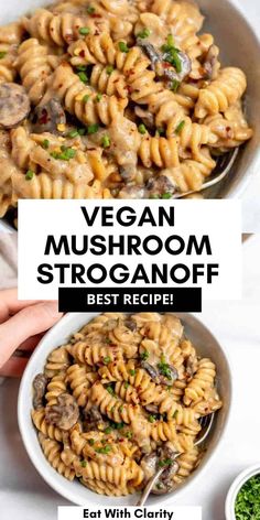 two bowls filled with mushroom stroganoni pasta