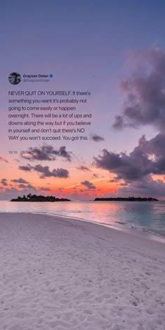 a beach with footprints in the sand and a quote from george washington on it that reads never out on yourself if there is something you want