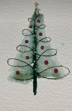 a watercolor painting of a christmas tree