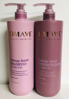 Omave Luxury Haircare ~ Damage Repair Shampoo & Conditioner w/ Biotin & Keratin. Luxury Skincare Packaging, Haircare Packaging, Luxury Shampoo, Luxury Haircare, Thickening Hair, Hair Thickening Shampoo, Pink Skincare, Hair Smoothening, Shampoo Packaging