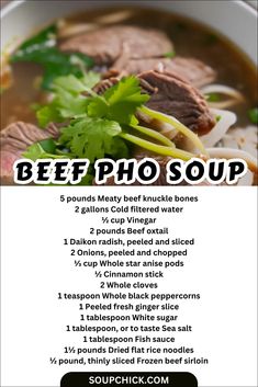 the beef pho soup recipe is shown in this advert for an article on how to