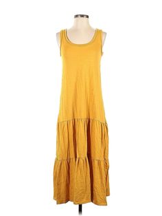 Gap Casual Dress Size: X-Small Yellow Dresses - used. 60% COTTON, 40% MODAL, Midi, Scoop Neck, Midi/Calf Length, Sleeveless | Gap Casual Dress: Yellow Dresses - Size X-Small Petite Gap Midi Length Dresses, Casual Fitted Maxi Dress For Daywear, Fitted Casual Maxi Dress For Daywear, Casual Spring Stretch Maxi Dress, Casual Gap Maxi Dress, Gap Casual Maxi Dress, Spring Solid Cotton Maxi Dress, Sleeveless Cotton Dress By Gap, Casual Fitted Maxi Sundress