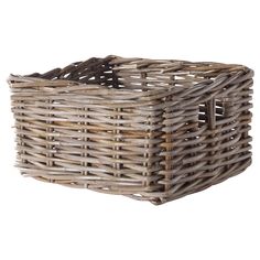 an empty wicker basket on a white background