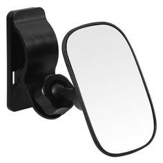 the side view mirror is black and has a clip on it