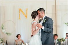 a bride and groom sharing their first dance