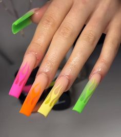 Neon Nails Colors, Turquoise Acrylic Nails, Bratz Nails, Nails Aesthetics, Freestyle Nails, Fruit Nails, Rainbow Nails Design, Gel Toe Nails