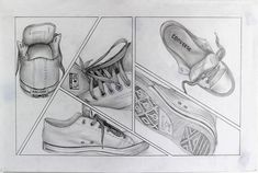 pencil drawing of different types of shoes