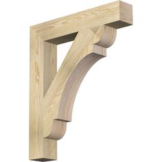 an unfinished wooden shelf bracket on a white background