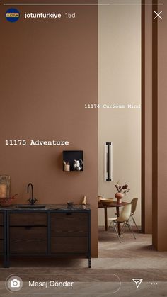 a room with brown walls and furniture in it