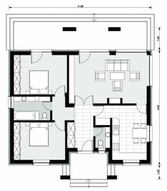 the floor plan for a two bedroom apartment with an attached kitchen and living room area