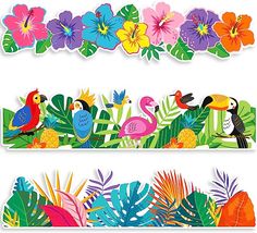 two tropical banners with birds and flowers