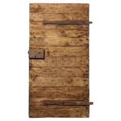 an old wooden door with metal latch on the front and side panels, isolated against a white background