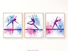 three watercolor ballet prints on the wall