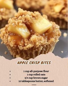 an advertisement for apple crisp bites with information about the toppings and how to use it