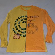 Brand New Without Tags Bdg By Urban Outfitters Spliced Long Sleeve Teeshirt With Green Contrast Stitching. Size Small, But Oversized Fit. Primarily Yellow And Orange Colors. Please Feel Free To Ask Questions And Send An Offer! Bdg Urban Outfitters, Urban Outfitters Tops, Orange Yellow, Orange Color, Urban Outfitters, Long Sleeve Tees, Fashion Inspo, Tee Shirts, Stitching