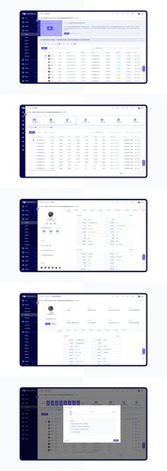 four screens showing different types of web pages