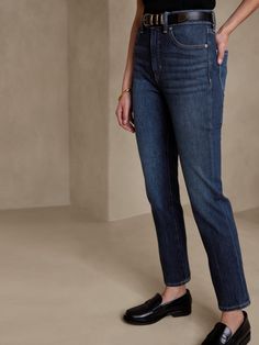 Our version of the classic cigarette jean, this vintage-inspired silhouette has a skinny fit from hip to knee, and a slim, straight leg that’s a little roomier than your favorite skinnies.  NEW! Made with our bi-stretch denim engineered with specia Mid-rise Fitted Cropped Jeans, Mid-rise Fitted Cropped Jeans For Everyday, Fitted Straight Jeans In Dark Wash, Fitted Straight Dark Wash Jeans, Classic Straight Silhouette Jeans With Five Pockets, Fitted Cropped Tapered Leg Jeans, Fitted Tapered Leg Cropped Jeans, Fitted Cropped Tapered Leg Jeans For Everyday, Straight Cropped Jeans In Dark Wash For Everyday