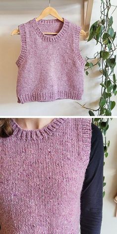 two pictures of a woman wearing a pink sweater