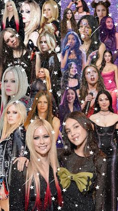 a collage of many different women with stars on them