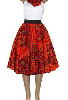 Red African clothing/  Circular Maxi Skirt with Headwrap/ Midi Skirts/ DW39 - Tess World Designs African Midi Skirt, African Traditional Wear, Circular Skirt, Kitenge, African Design Dresses, Traditional Wear, Midi Skirts, African Design, Head Wrap