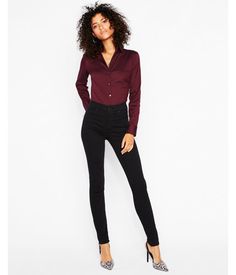 Fitted Long Sleeve Essential Shirt Bodysuit Red Women's XXS Happy Hour Outfits, Office Interview Outfit, Edgy Office, Happy Hour Outfit, Classy Business Outfits, Business Professional Outfits, Essential Shirt, Office Casual Outfit