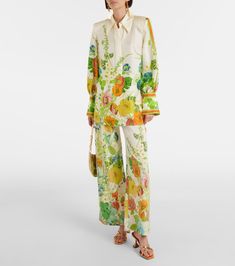 Multicolor Silk Blouse For Work, Silk Blouse With Floral Print, Silk Shirt With Floral Print And Spread Collar, Silk Multicolor Floral Print Set, Luxury Spring Floral Print Shirt, Luxury Silk Shirt With Floral Print, Multicolor Silk Button-up Blouse, Printed Silk Button-up Shirt, Floral Silk Shirt