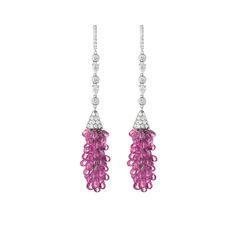 Pink Sapphire and Diamond Drop Earrings Stephen Silver, Sapphire And Diamond Earrings, Pear Cut Diamond, Tassel Jewelry, Diamond Drops, Sapphire Jewelry, Diamond Drop Earrings, Gems Jewelry, Earrings Collection