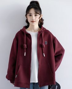 Red Drawstring Hoodie S Dark Red Hoodie Outfit, Red Hoodie Outfit, Korean Hoodies, Dark Red Hoodie, Korean Hoodie, Fashion Chingu, Velvet Hoodie, Hoodie Outfit, Red Hoodie