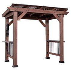 a wooden gazebo sitting on top of a white background