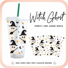 the witch cups are designed to look like they have witches on them and stars around them