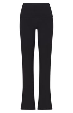 These go-to lounge pants from Kim Kardashian's SKIMS line are cut from soft cotton jersey with a deep fold-over waist. 32" inseam; 19" leg opening; 10" front rise; 13 1/2" back rise (size Medium) 90% cotton, 10% elastane Machine wash, tumble dry Imported Straight Leg Elastane Bottoms For Loungewear, Straight Leg Pants For Pilates, Straight Leg Elastane Pants For Pilates, Relaxed Fit Elastane Yoga Pants For Loungewear, Straight Yoga Pants With Elastane, Elastane Straight Yoga Pants, Yoga Straight Leg Bottoms, Straight Leg Yoga Bottoms In Elastane, Black Straight Leg Sweatpants For Yoga