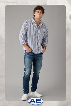 EasyFlex/The authentic denim look you want with just enough flex for all-day comfort./Comfortable and never loses its shape/Medium wash Casual Dark Wash Jeans For Gatherings, Blue Casual Jeans For Business Casual, Athletic Fit Jeans, Athletic Fits, Jeans Fit, Women's Jeans, American Eagle Outfitters, American Eagle, Women Jeans