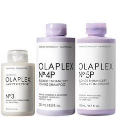 Ideal for lightened hair, the Olaplex No. 3, No. 4P and No. 5P Bundle helps to maintain and brighten blonde hair, while hydrating and deeply nourishing each strand. Set Contents: No. 3 Hair Perfector 100ml The best-selling pre-shampoo treatment is powered by scientifically-proven Olaplex Bond Building Technology™ to help hydrate and visibly smooth hair, promoting a stronger and shinier-looking appearance. No. 4P Blonde Enhancer™ Toning Shampoo 250ml The shampoo offers customisable blonde mainten Brighten Blonde Hair, Olaplex No 3, Lightened Hair, Wella Color Fresh, Toning Shampoo, Clean Skincare, Hair Repair, Kylie Cosmetics, Smooth Hair