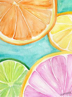 an image of citrus fruit slices painted in pastel pencil and watercolor on paper