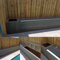 two pictures of an outdoor storage box