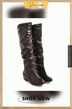 Autumn and Winter Women's Knee High Boots Warm Leather Boots Low Heel Half Boots Knight Boots Winter Faux Leather Boots With Low Heel, Brown Faux Leather Knee-high Boots With Round Toe, Brown Faux Leather Boots With Low Heel, Brown Closed Toe Knee-high Boots For Fall, Brown Faux Leather Low Heel Boots, Wide Calf Faux Leather Boots With Closed Toe, Women's Knee High Boots, Boots Low Heel, Knight Boots