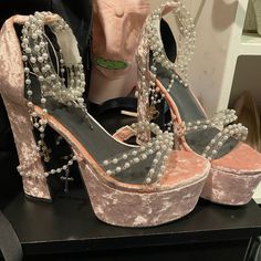 Good Condition. Dolls Kill Holy Revelations Women’s Size 10 In Baby Pink Holy Revelation Platform Heels, Pink Velvet Heels, Pink Platform Sandals, Dolls Kill Shoes, Pink Platform, Sugar Thrillz, Velvet Heels, Sandals Women, Pink Velvet