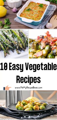 the top ten easy vegetable recipes in this postcard series are asparagus, brussel sprouts and lemons