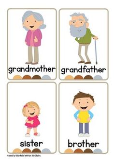 four cards with pictures of grandparents and their children