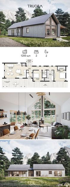 the floor plan for this modern house is shown in two different views, and shows how it