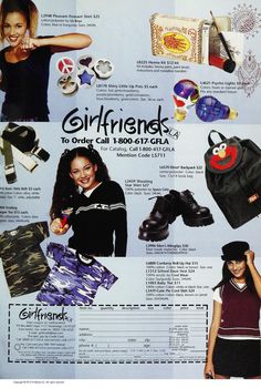 an advertisement for girls'clothing and accessories from the 1990s or early 90's