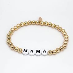 Made for YOU. Our Custom Gold-filled, 5mm beaded bracelet can be personalized with black or white letters. If you are looking for a genuine customizable gift, then look no further. Our Jonesy Wood Custom Gold-filled bracelet is the perfect gift for any special occasion. Custom words available, just choose which color (black or white) and place a note at checkout letting us know what word you prefer. available in white block letters or round black letters 14k gold filled 5mm smooth beads Stretchy Mama Bracelet, Block Letters, Jewelry Cleaning Solution, Customizable Gifts, White Letters, Black Letter, Block Lettering, Wood Jewellery, Gold Filled Jewelry