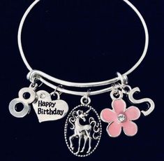 Girls Happy 8th Birthday Charm Bracelet with Pink Flower, Unicorn, Letter and Number of your Choice.To Personalize…Use this link if you would like to add Birthstones to this bracelet ~ https://www.etsy.com/listing/774404837If you choose the Deluxe Gift Box (with the Charm Bracelet shown in the first picture), this can be shipped (Priority USPS for Free) for a Special Birthday Gift.This Magical Unicorn Gift Box Includes * Birthday Cake scented Large Glittery Bath Bomb with Special SURPRISE inside Personalized Pink Charm Bracelet For Birthday, Silver Novelty Charm Bracelet For Birthday, Personalized Novelty Charm Bracelet For Birthday, Novelty Personalized Charm Bracelet For Birthday, Cute Silver Charm Bracelet For Birthday, Cute Charm Bracelet For Birthday And Valentine's Day, Adjustable Hypoallergenic Charm Bracelet For Birthday, Adjustable Charm Bracelet For Birthday And Valentine's Day, Adjustable Charm Bracelet For Birthday Valentine's Day