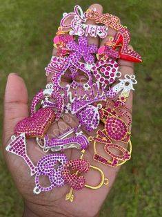 Randomly selected purple bling charms.  Silver and Gold metal charms with colorful rhinestones. Typically used for charm bracelets. THESE ARE NOT SHOE CHARMS! Junk Socks, Purple Charms, Girly Bracelets, Old Jewelry Crafts, Charms For Bracelets, Luxury Bracelet, Metal Charms, Pink Bling, Bracelet Charms