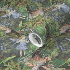 an image of a wallpaper with fairy images and leaves on the background, as well as a roll of tape