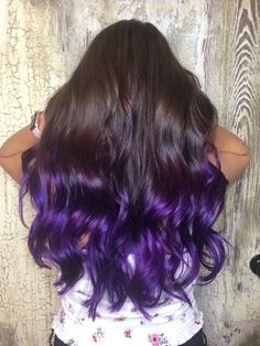 We only dream in color http://www.studiosavvysalon.com/ Brunette Hair With Purple Ends, Purple Ends Hair, Violet Black Hair, Black Hair Ombre, Purple Hair Highlights, Best Hair Dye, Hair Dyed, Colored Hair Tips