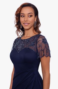 Xscape Beaded Short Sleeve Chiffon Gown | Nordstrom Mother Of Groom Outfits, Mother Of The Bride Fashion, Mog Dresses, Mini Prom Dresses, A Line Cocktail Dress, Intricate Beading, Mother Of The Bride Dresses Long, Fashion Nova Outfits, Mother Of The Groom Dresses