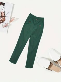 Summer Business Casual Pants With Buttons, Business Casual Summer Pants With Buttons, Casual Fitted Pants With Buttons, Fitted Casual Pants With Buttons, Casual Green Office Pants, Trendy Fitted Bottoms With Buttons, Trendy Green Bottoms With Buttons, Trendy Green Pants With Button Closure, Casual Office Pants With Buttons