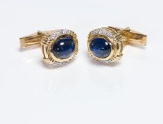 Sapphire & Diamond Cufflinks.Vintage yellow gold cabochon sapphire and diamond cufflinks. Luxury Gold Diamond Cabochons, Luxury Diamond Cabochons For Formal Occasions, Formal Hallmarked Diamond Cabochons, Classic Yellow Gold Cabochons For Formal Occasions, Fine Jewelry Yellow Gold Cabochons For Formal Occasions, Formal Gold Clip-on Cabochons, Blue Classic Cabochons For Formal Occasion, Classic Blue Cabochons For Formal Occasion, Blue Formal Classic Cabochons